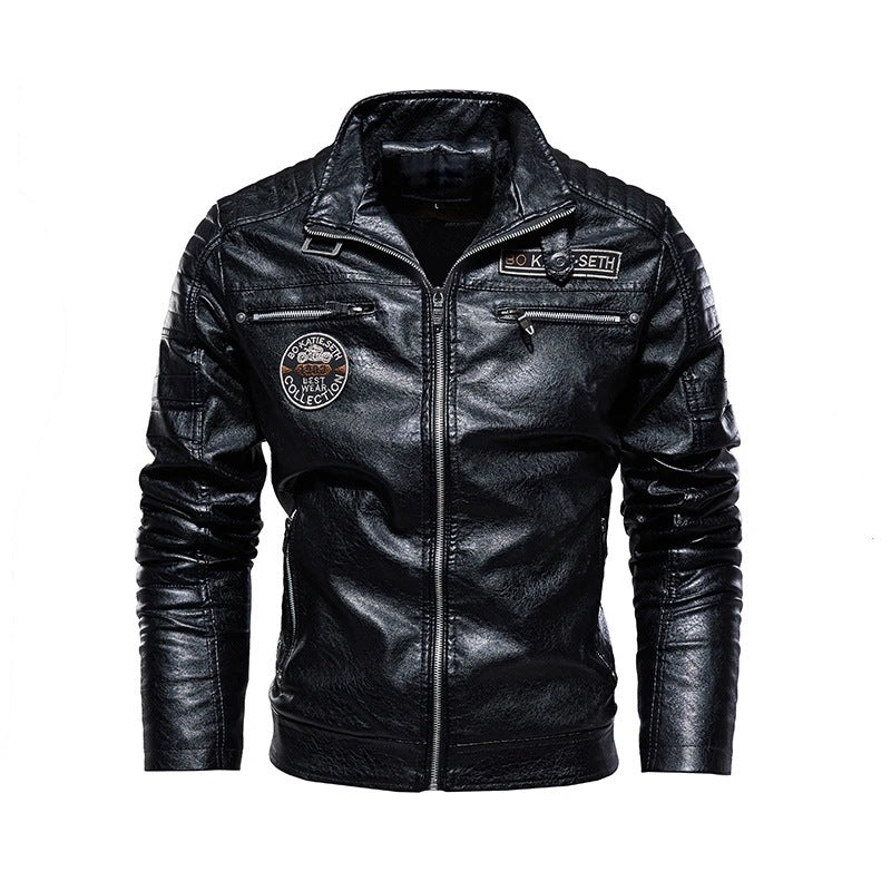 Ockerfarbene modische Herren Bikerjacke, trendige Freizeitjacke für den Herbst mit urbanem Flair.