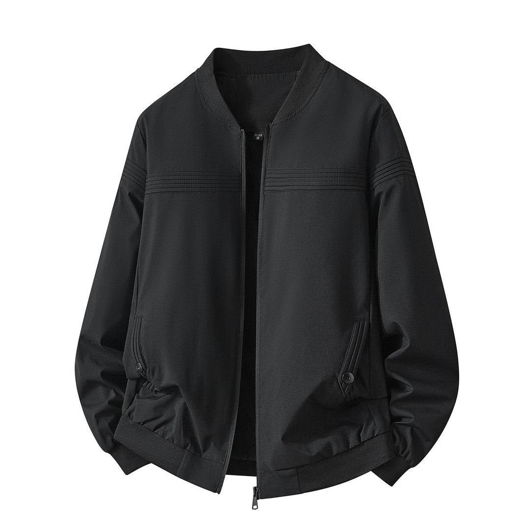 Moderne Herren Bomberjacke, Reißverschluss, stilvolle Übergangsjacke für sportliche Freizeit-Outfits.