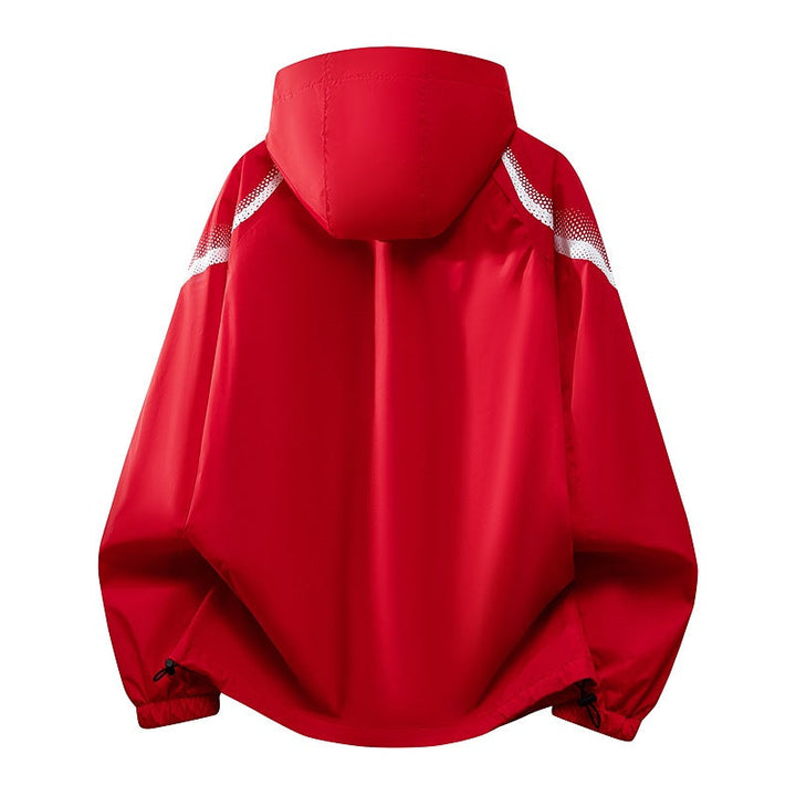 Funktionale Herren Freizeitjacke, grau, mit Reißverschluss und Kapuze, für aktive Tage im Freien.