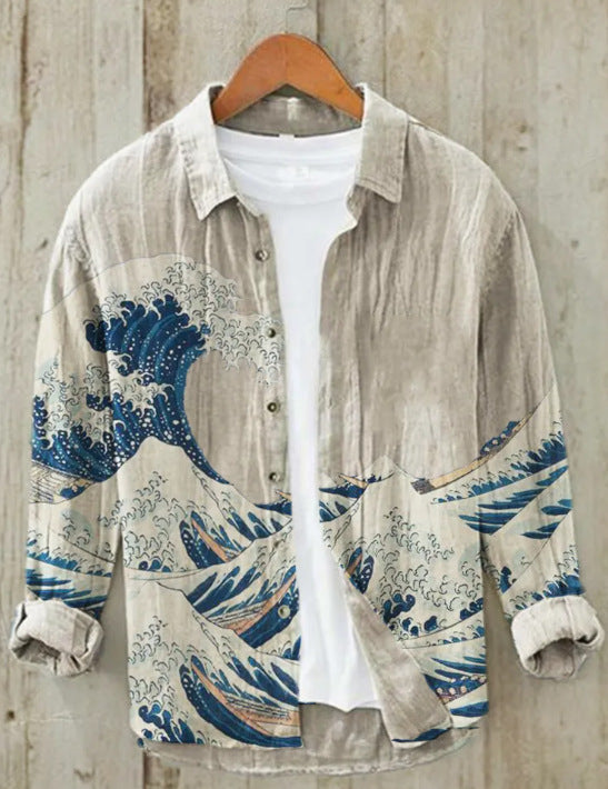 Kurzärmliges Herrenhemd, japanisches Design, slim fit, elegant für den Sommer.