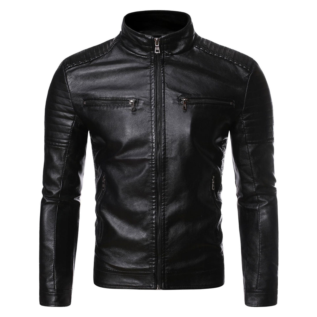 Schwarze Herren Bikerjacke mit Reißverschlüssen, stilvoll für den modernen Urban-Look.