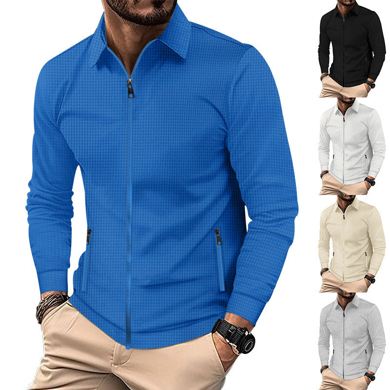 Herren Slim-Fit Zip-Überhemd mit Hemdkragen, strukturiert. Elegant für Business Casual und Freizeit.