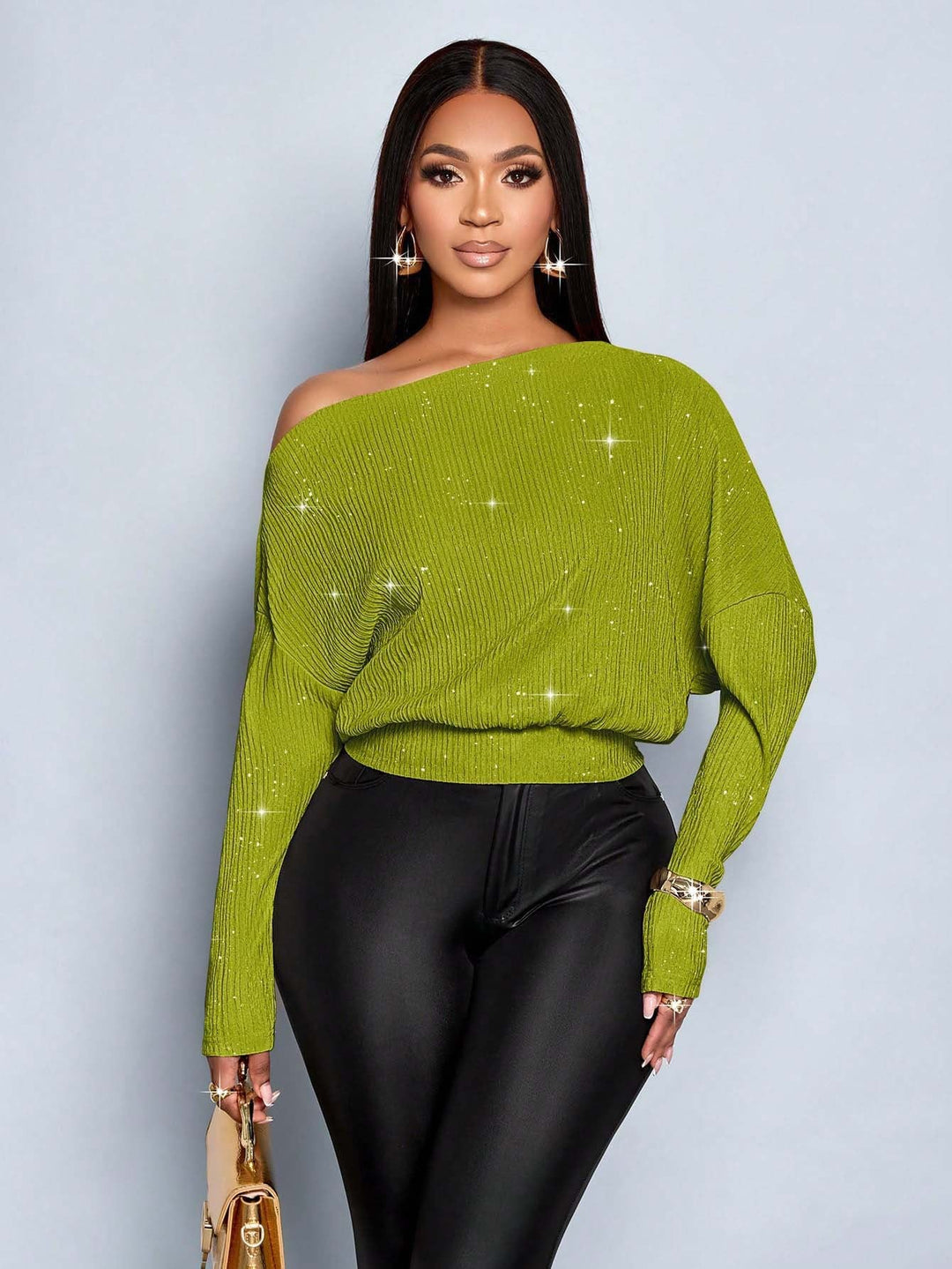 Damen Pullover schulterfrei, mit Glitzerdetails und entspannter Oversized-Passform.