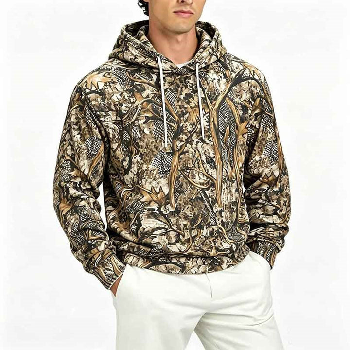 Moderner Herren Kapuzenpullover, gemustert. Trendiger Hoodie als Oberteil für Streetwear & Casual Looks.