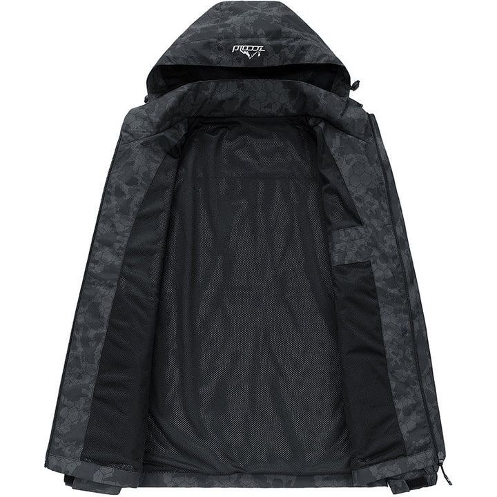 Vielseitige Herren Sportjacke mit Kapuze, modernem Muster, leicht & winddicht, ideal für Outdoor & Alltag.