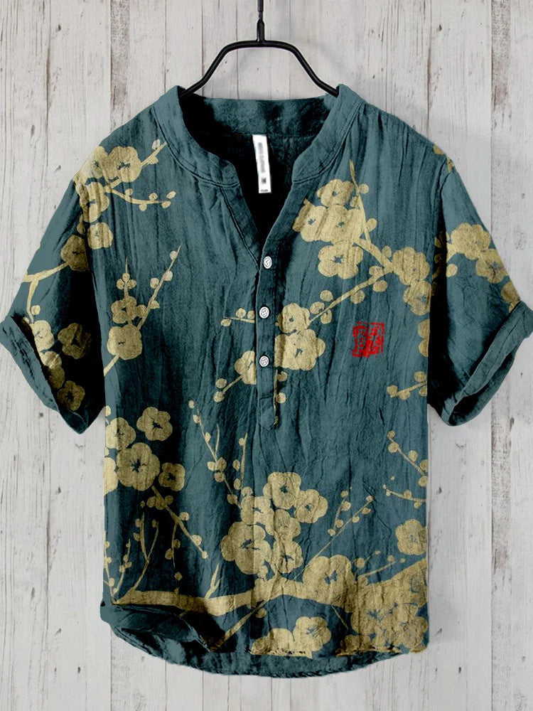 Elegantes japanisches Herrenhemd, slim fit, ideal für Sommerabende.