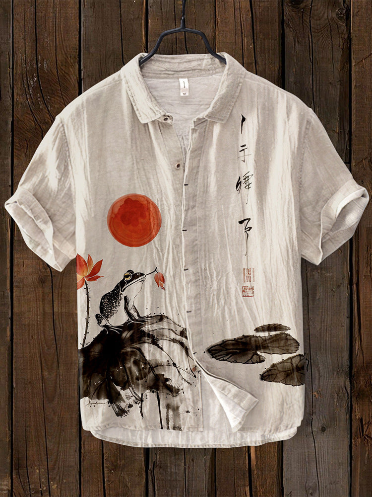 Japanisches Kurzarmhemd für Männer, eleganter Slim Fit, atmungsaktiv und stilvoll.
