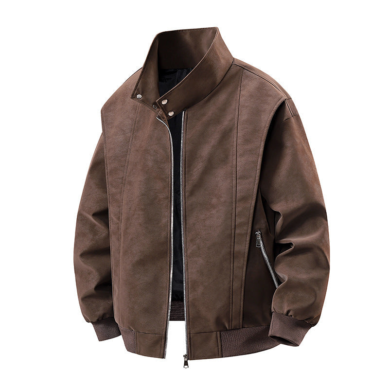 Casual Herren Bikerjacke in Braun. Bequeme Freizeitjacke, ideal als Übergangsjacke für den Alltag.