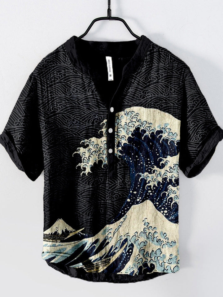 Elegantes Herrenhemd, japanischer Stil, kurzarm, slim fit, ideal für Freizeitlooks.