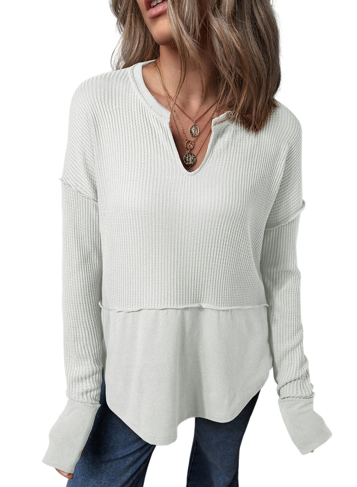 Vielseitiger Damen-Freizeitpullover: Oversize-Schnitt, Waffle-Strick, V-Ausschnitt, perfekt für den Alltag.