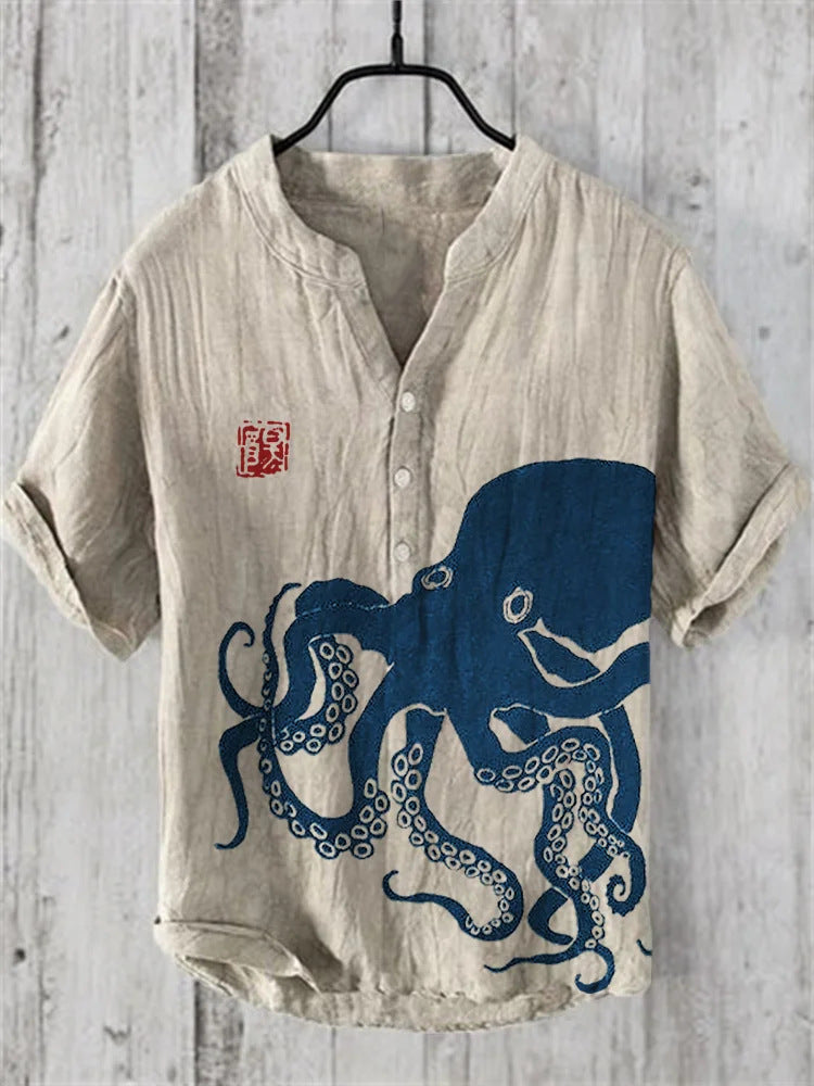 Japanisches Freizeit-Hemd für Herren, kurzarm, slim fit, modernes Design.