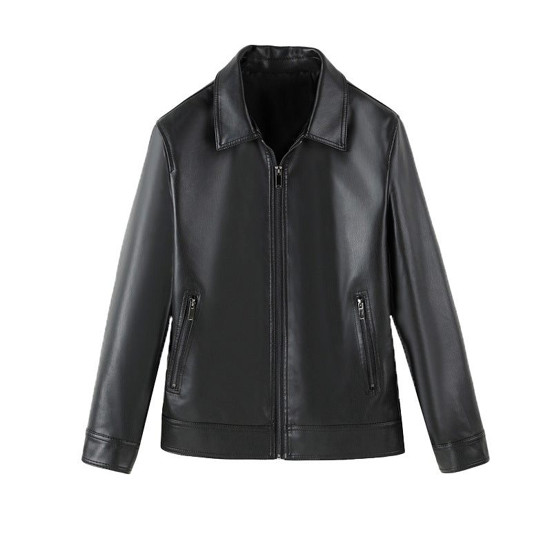 Stilvolle schwarze Lederjacke für Herren, mit Reißverschluss, als Übergangsjacke für jeden Anlass.