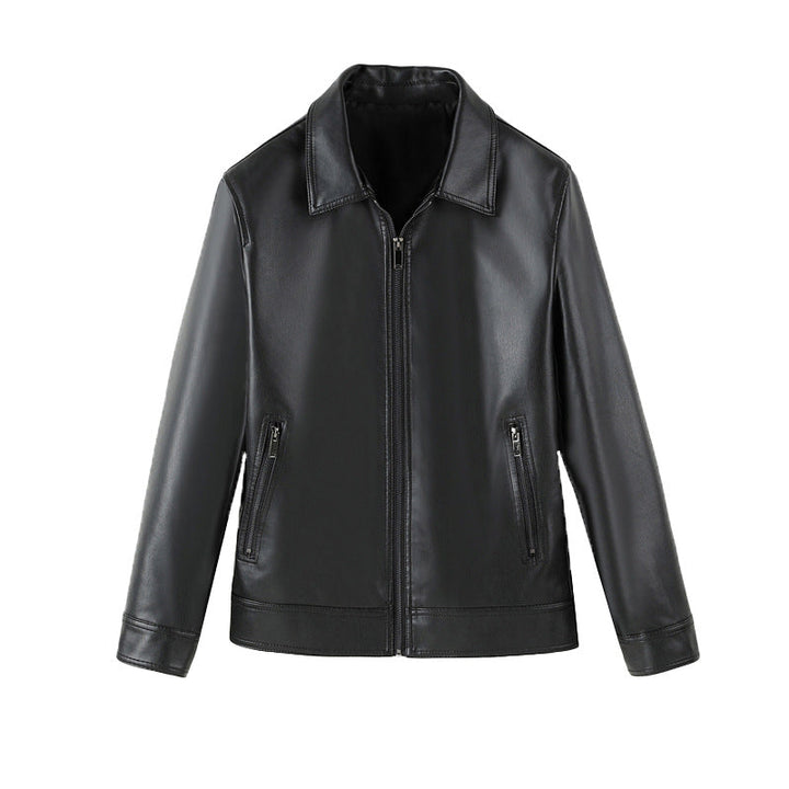 Stilvolle schwarze Lederjacke für Herren, mit Reißverschluss, als Übergangsjacke für jeden Anlass.