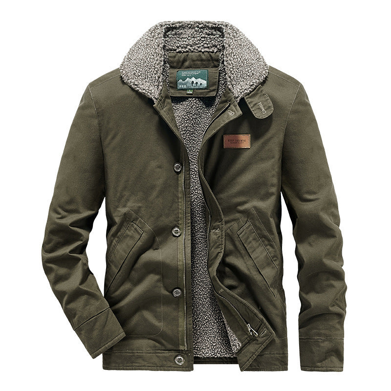 Militärgrüne Herren Workwear Jacke, robust & warm. Winterjacke mit weichem Futter & Hemdkragen.