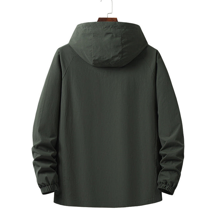 Winddichte & wasserabweisende Herren-Kapuzenjacke in Grau, perfekt für Outdoor-Aktivitäten.