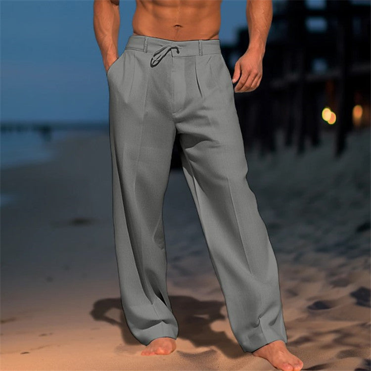 Bequeme Herren Freizeithose mit Kordelzug, ideal für warme Sommertage. Leichter Stoff und lockere Passform.