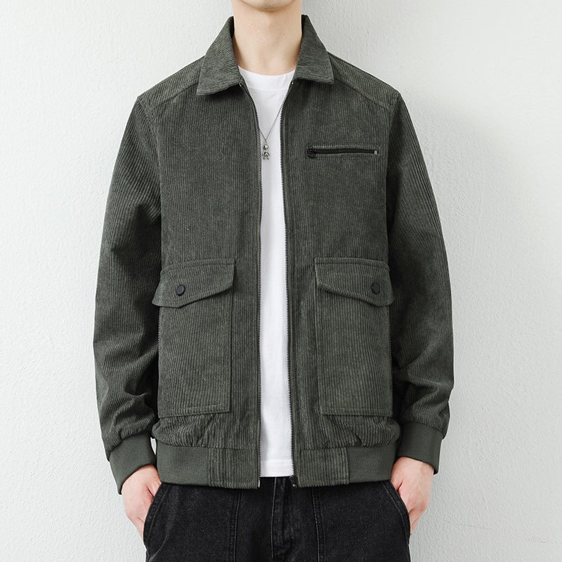 Stilvolle Herren Freizeitjacke in dunklem Design, bequem und mit Reißverschluss, perfekt für Frühling/Herbst.