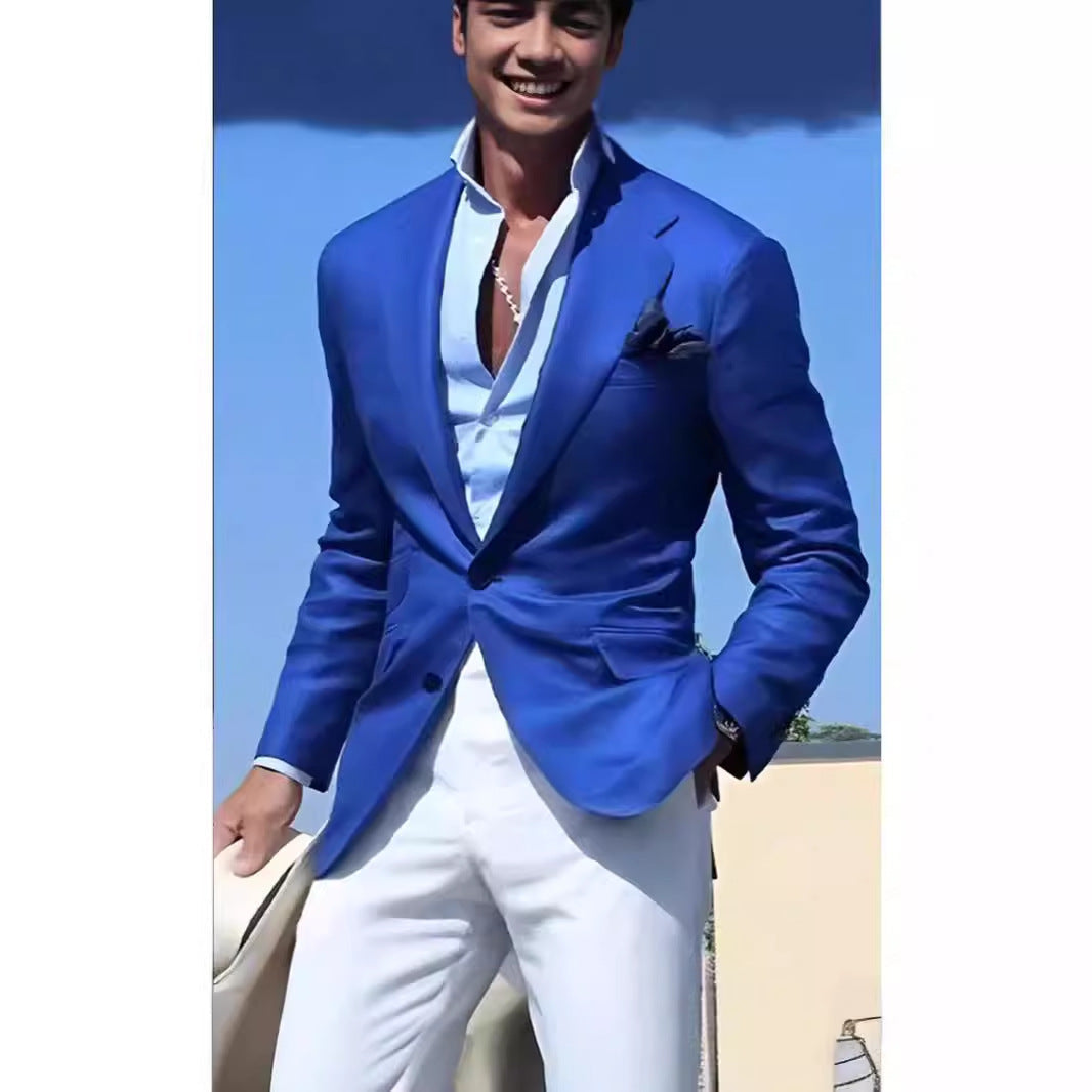 Beiger Herren Sakko Slim Fit: Moderner Blazer für Männer in Beige, ideal für Business, Büro und Freizeit.