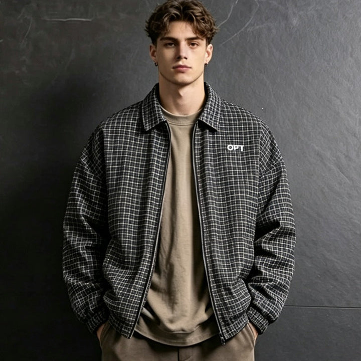 Männliche Casual-Jacke: Karierte Herren Utility-Jacke in gedeckten Farben, ideal für einen entspannten Look.