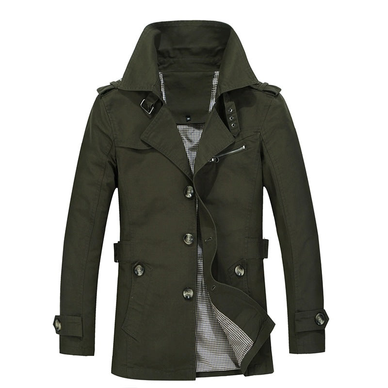 Moderne lange Herren-Funktionsjacke mit Kapuze, wetterfest, für Stadt und Natur geeignet.