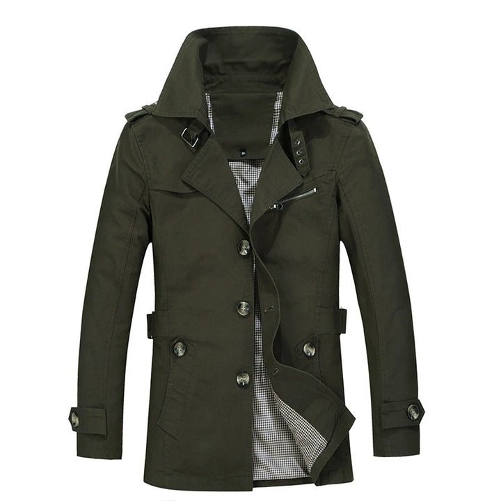 Moderne lange Herren-Funktionsjacke mit Kapuze, wetterfest, für Stadt und Natur geeignet.
