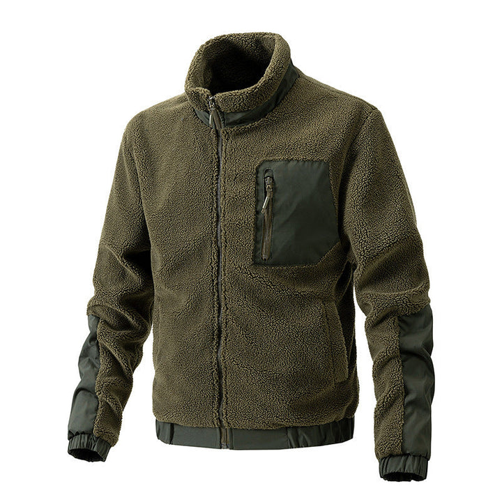 Stylische Herren Fleecejacke mit hohem Kragen, optimal für Outdoor-Aktivitäten, warm & robust.