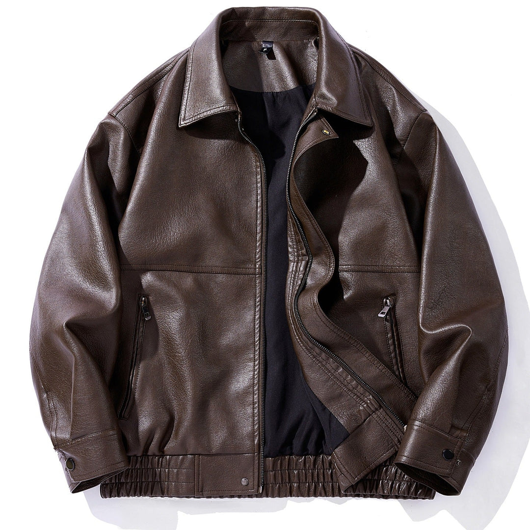Moderne Herren Kunstlederjacke mit Elastikbund, Reißverschluss und praktischen Taschen für stilvolle Freizeitlooks.