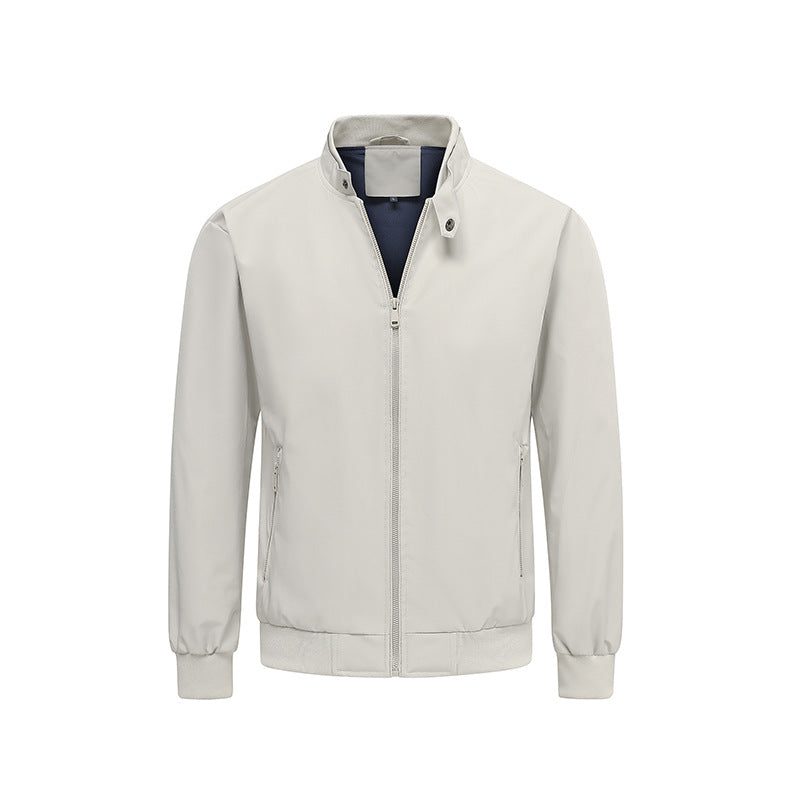 Lässige Herren-Übergangsjacke in Dunkelblau, mit Hochkragen und Reißverschluss, ideal für täglichen Komfort im Frühling.