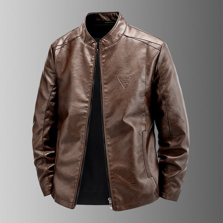 Modische Herren Kunstleder Stehkragenjacke, perfekt als Freizeit- und Übergangsjacke.