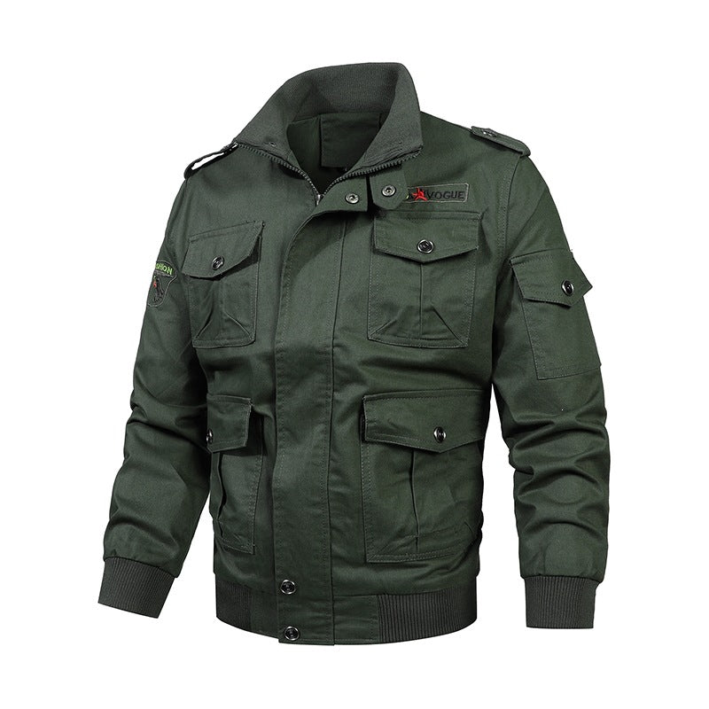Schwarze Herren Militär Utility Jacke, urbaner Style, robuste Outdoor-Übergangsjacke für jeden Tag.
