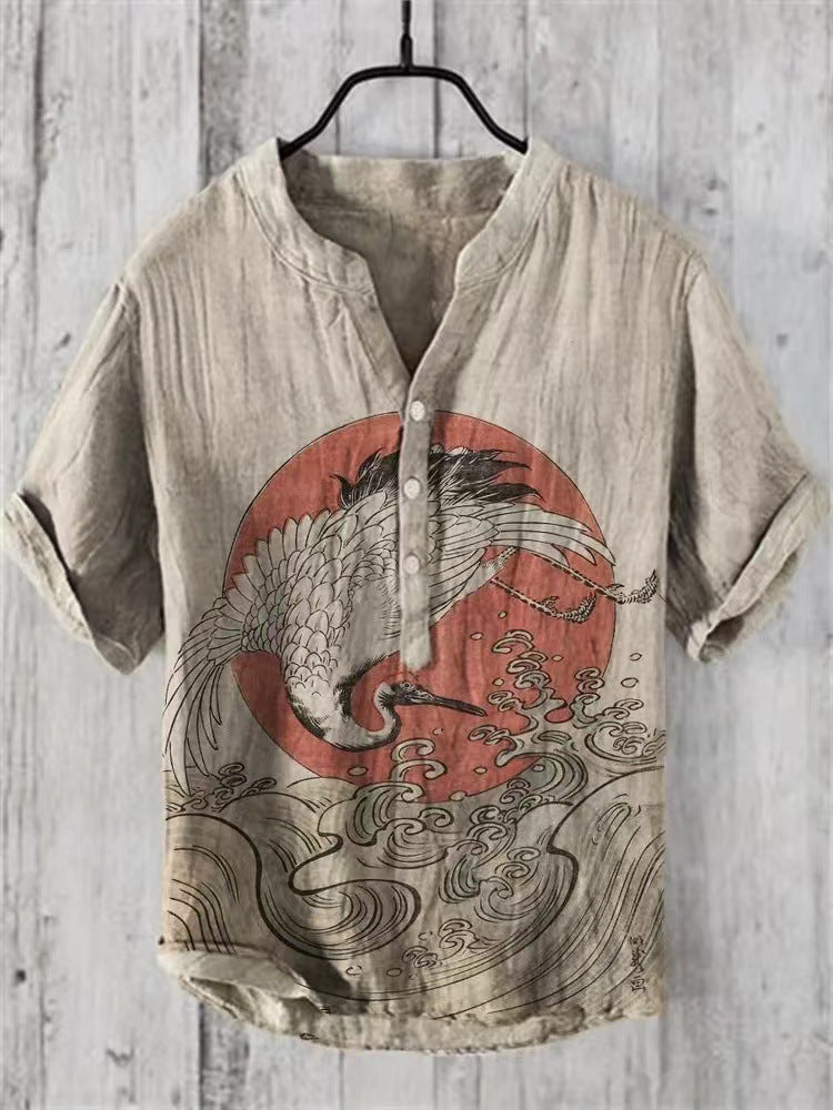 Elegantes Sommerhemd für Männer, japanischer Stil, kurzarm, hoher Tragekomfort.