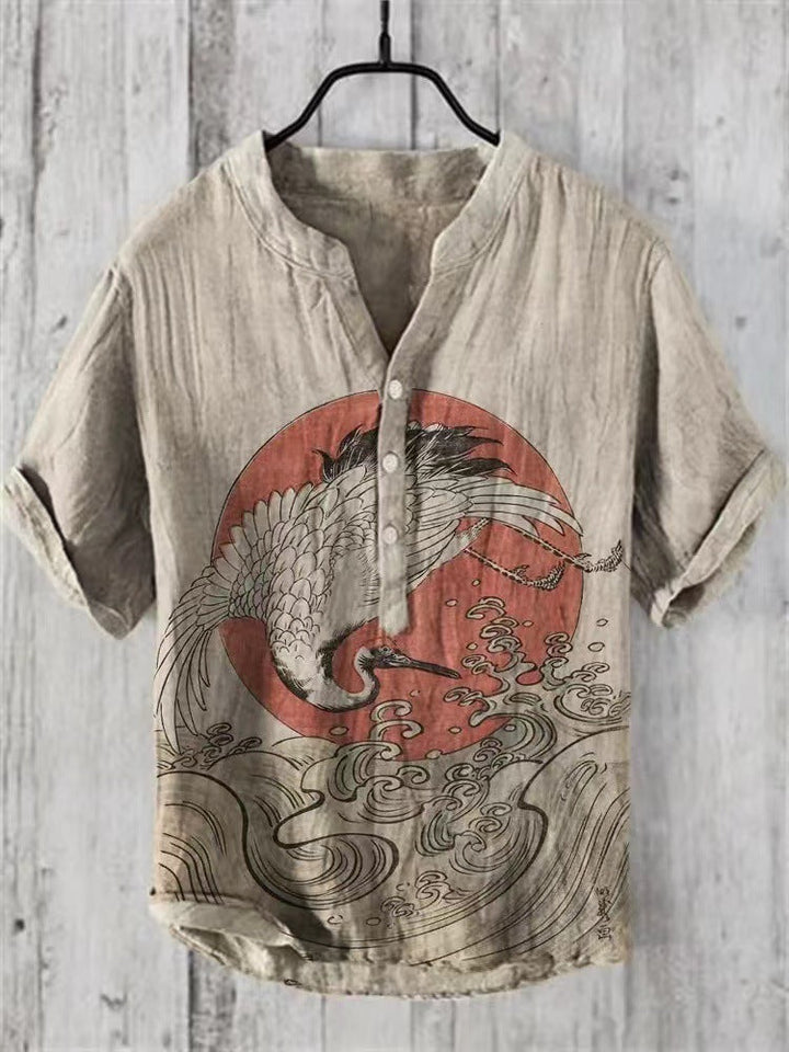 Elegantes Sommerhemd für Männer, japanischer Stil, kurzarm, hoher Tragekomfort.