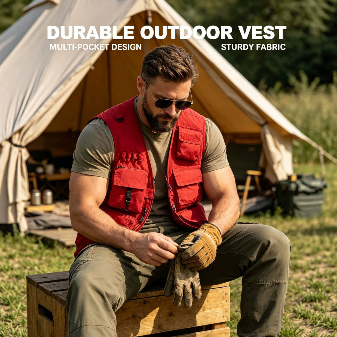 Robuste Unisex Angelweste mit Reißverschlusstaschen & Netzfutter, perfekt für Angeln & Outdoor-Sport.