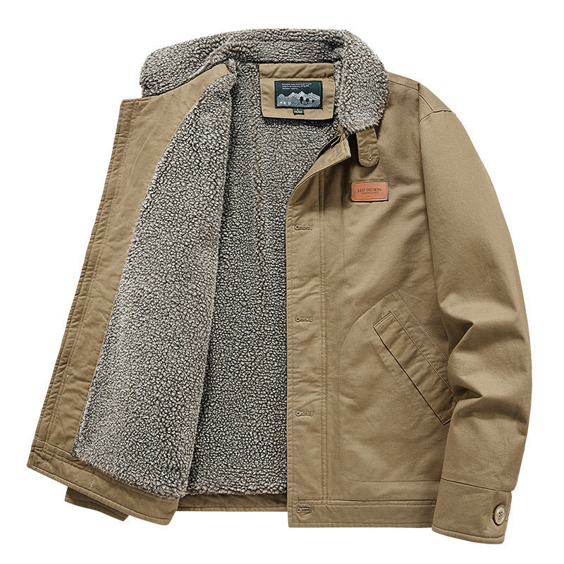 Khaki Herren Winterjacke, warm gefüttert. Robuste Übergangsjacke & Outdoorjacke für Workwear.
