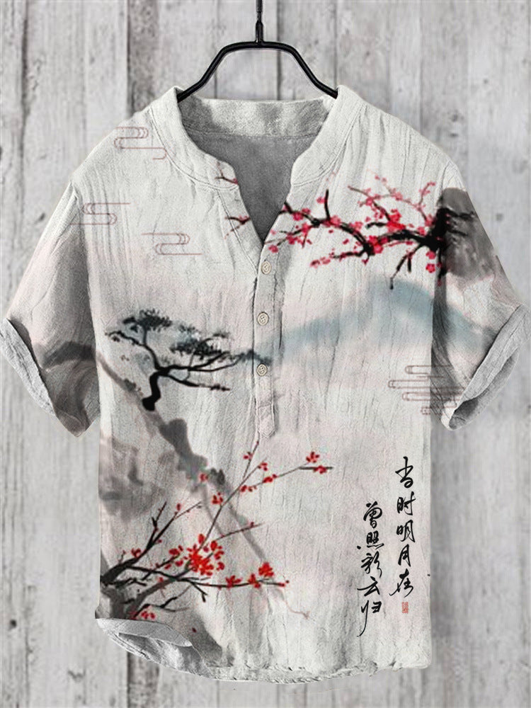 Herren Japanisches Hemd, kurzarm, slim fit, eleganter Stil für Sommer und Freizeit.
