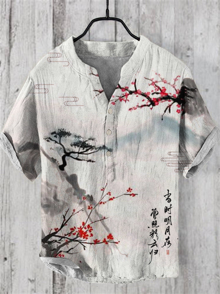 Herren Japanisches Hemd, kurzarm, slim fit, eleganter Stil für Sommer und Freizeit.