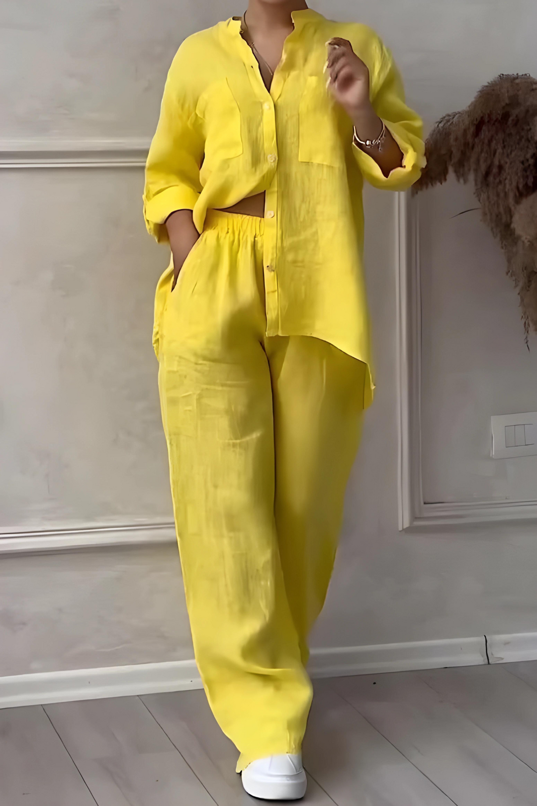 Damen Zweiteiler Frida: Elegantes Bluse-Hose-Set für Sommermode und Freizeit, bequemer Casual Chic.