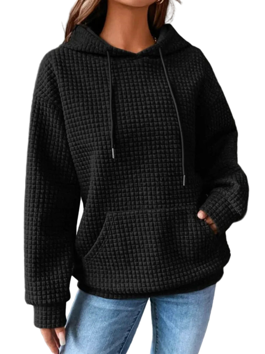 Damen Hoodie mit Kapuze, Kordelzug und praktischen Taschen. Bequemer Langarm-Pullover für Freizeit und lässige Looks.