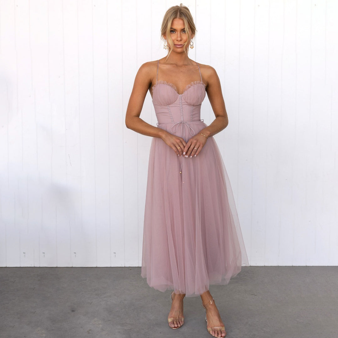 Schickes Abendkleid für Damen, A-Linie mit Spaghettiträgern, ideal für Hochzeitsgäste und Partys.