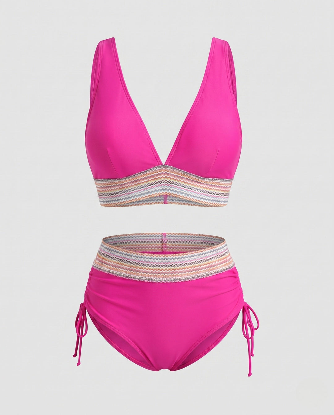 Damen Hochgeschnittener V-Ausschnitt Bikini mit Raffungen, perfekt für UV-Schutz & Komfort.