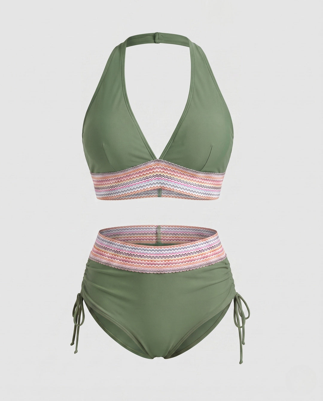 Schnelltrocknender Damen Bikini mit UV-Schutz, V-Ausschnitt Oberteil & hochgeschnittenem Unterteil.