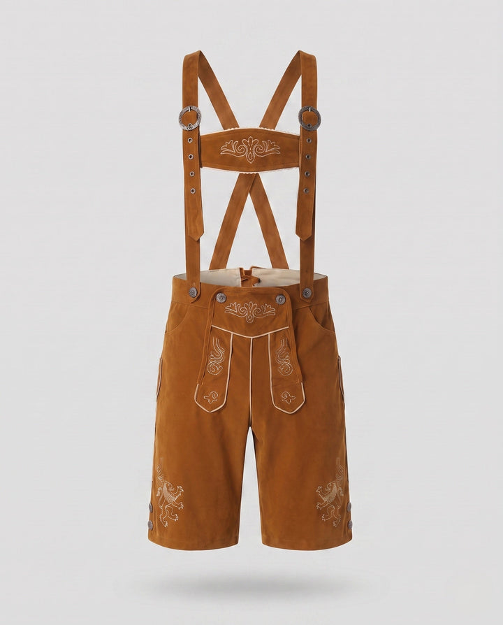 Detailreiche traditionelle Herren Trachtenlederhose mit Stickereien. Ideal für Oktoberfest, Wiesn & Festmode.