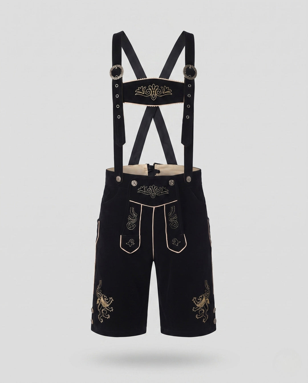 Traditionelle Herren Lederhose mit aufwendigen Stickereien, ideal für Oktoberfest & festliche Trachtenmode.