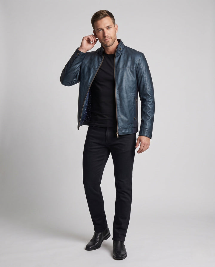 Herren Blousonjacke im urbanen Utility-Stil mit Stehkragen und Kontrastärmeln für den modernen Alltag.