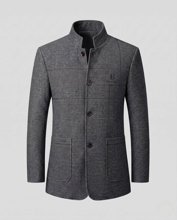 Business-tauglicher Herren Mantel mit Stehkragen. Slim Fit Design, perfekt für den Arbeitsalltag.