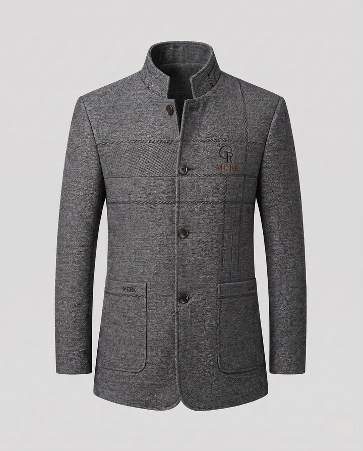 Herren Übergangsjacke: Schwarzer Stehkragen-Mantel in Slim Fit. Ideal für Frühling und Herbst.