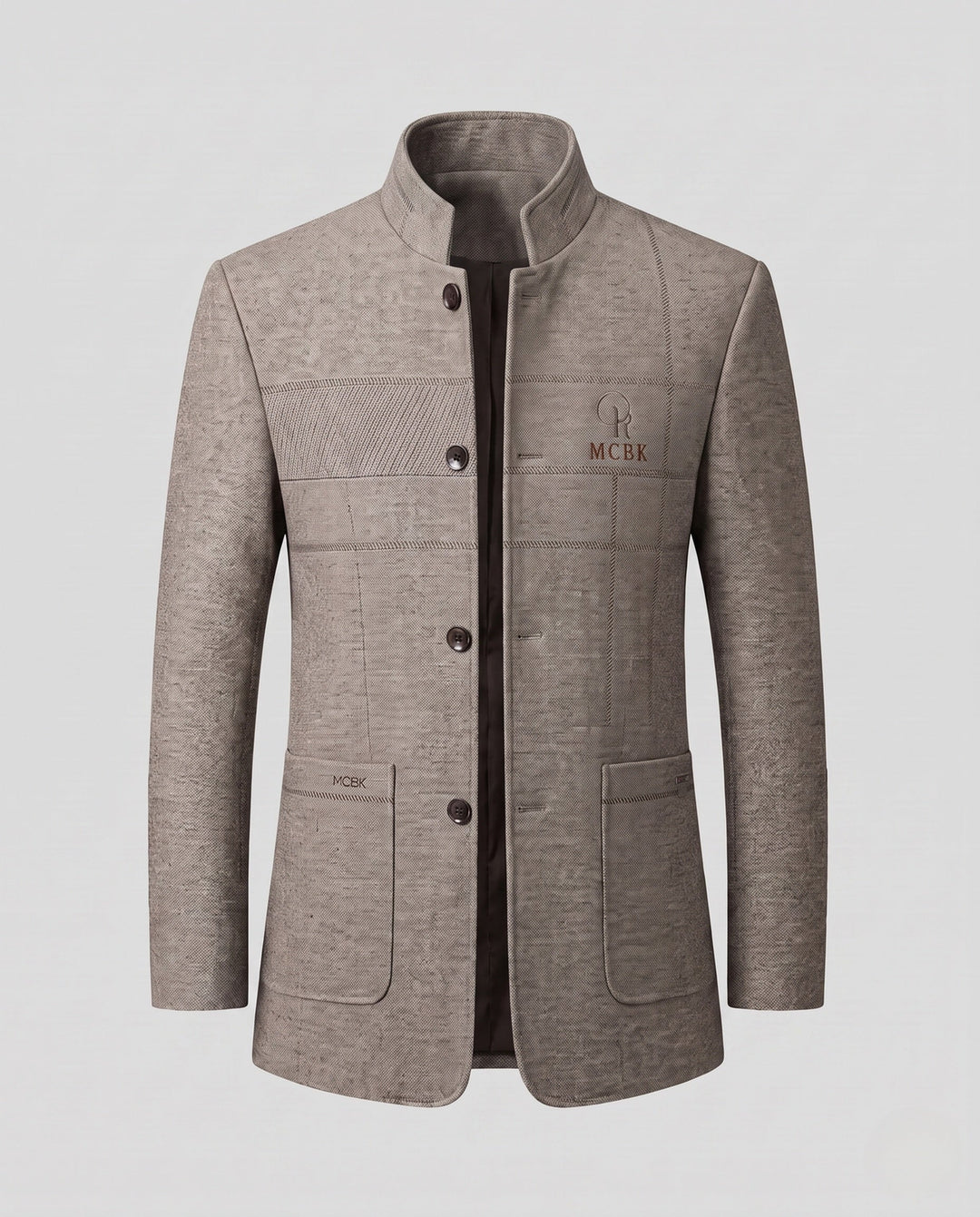 Stilvoller Herren Stehkragen Mantel in dunkler Farbe. Slim Fit Schnitt für eine schlanke Silhouette.