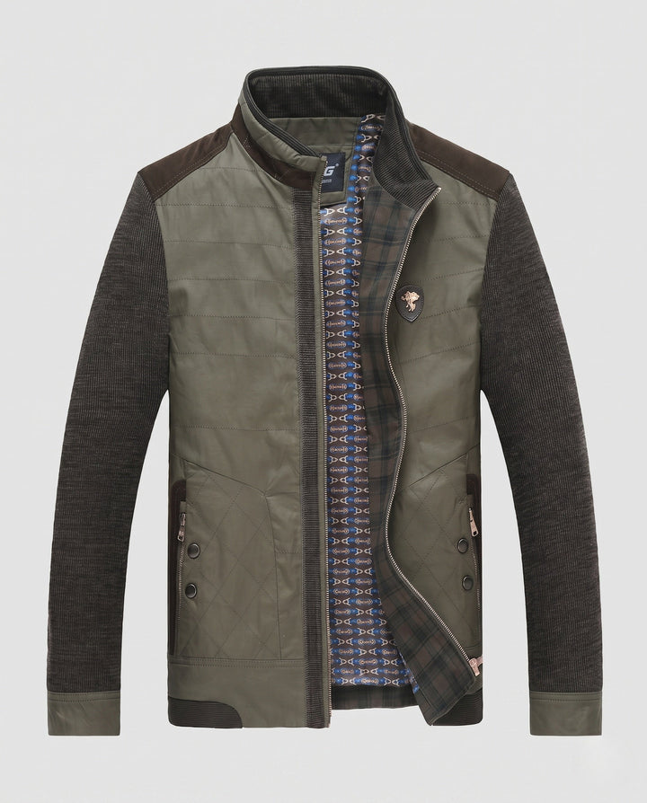 Hochwertige Herren Hybridjacke als Outerwear. Gesteppt, mit Kontrastärmeln und Stehkragen. Ideal für den Alltag.