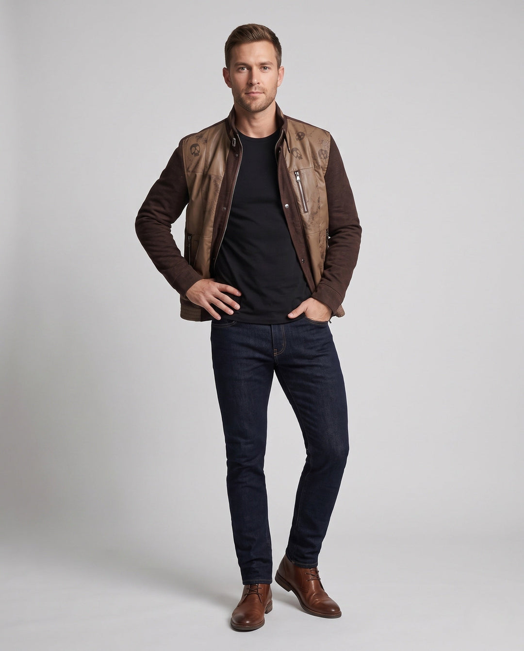 Stilvolle Herren Hybrid-Übergangsjacke für Frühling & Herbst; wetterfest & modern.