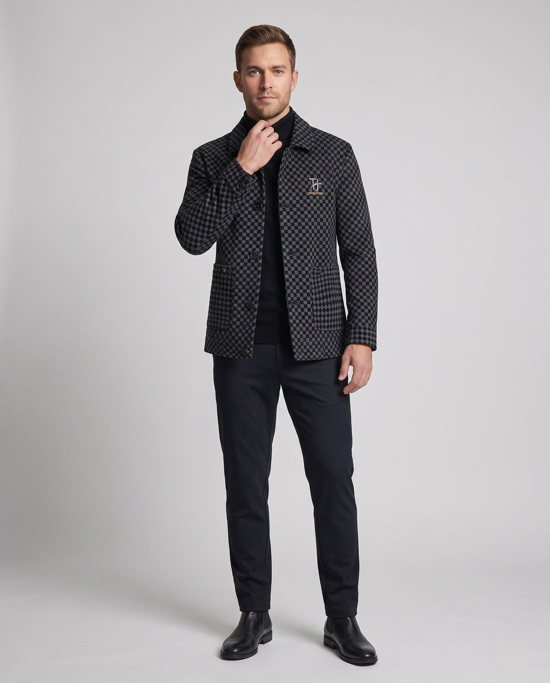 Herren Karo Freizeitjacke mit Hemdkragen. Elegant & vielseitig für Business-Casual oder lässige Herbstmode.
